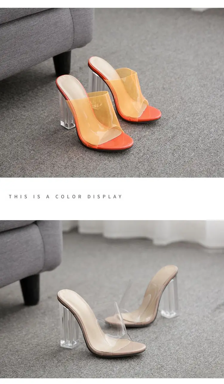 pvc 果冻凉鞋露趾高跟鞋女士透明拖鞋鞋跟透明凉鞋尺寸 35-42