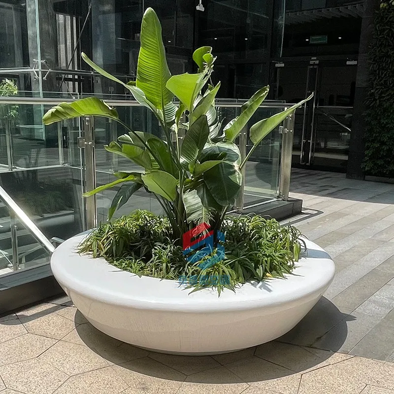 Outdoor Custom Large Round Fiberglass Planter Pot Decor Street Garden ...