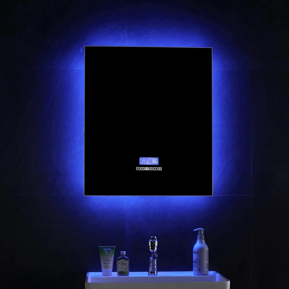 Rectangle Wall Mount Illuminated Bathroom Hotel Salon Bedroom Led Mirror Blue Light W/ Touch Sensor Two Ways hung Bluetooth Time