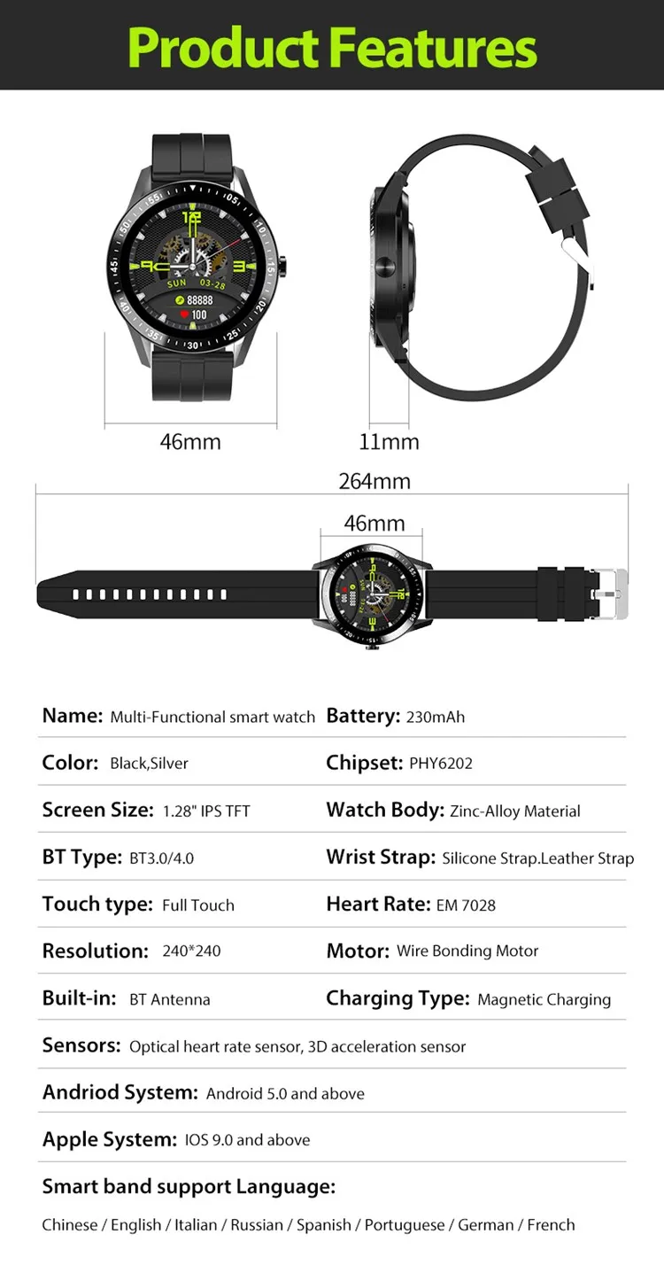 S1 Smartwatch Heart Rate Monitoring Waterproof BT Call music player wristband blood pressure blood oxygen Smart watch S1