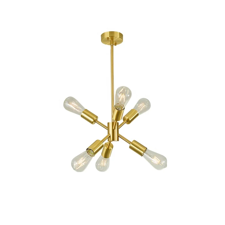 Modern brushed brass Starburst Sputnik chandelier pendant light for living room