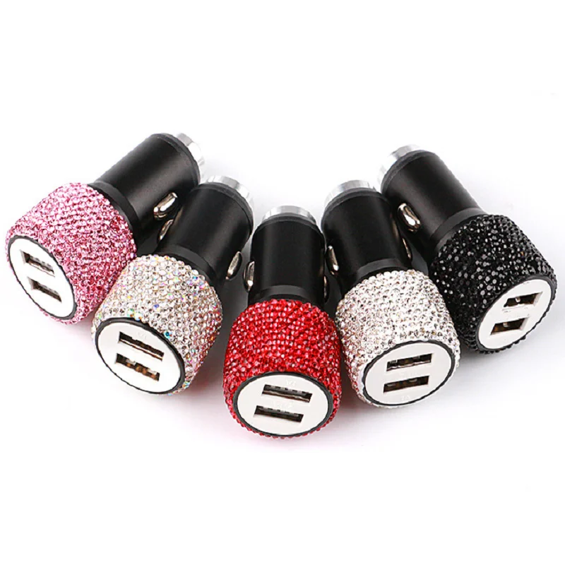 
2020 New diamond-mounted mobile phone charger dual USB Car Charger For Fast Charging Car Decors 