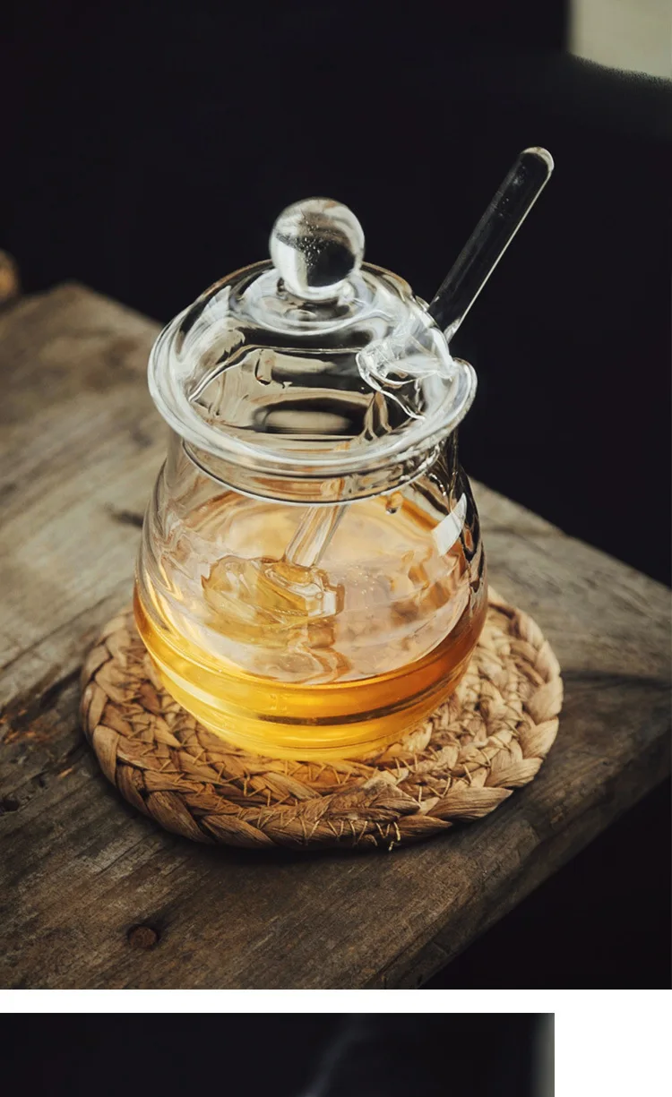 Honey Bee Pot Glass Honey Jars with Dipper and Lid Cover for Home Kitchen.jpg