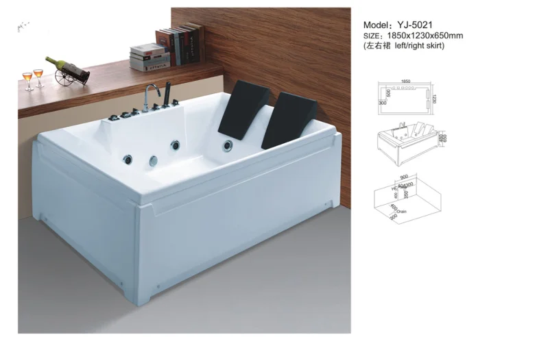 YJ5021 Low price shower bathtub small single square spa bathtub White Acrylic Whirlpools BATHTUB