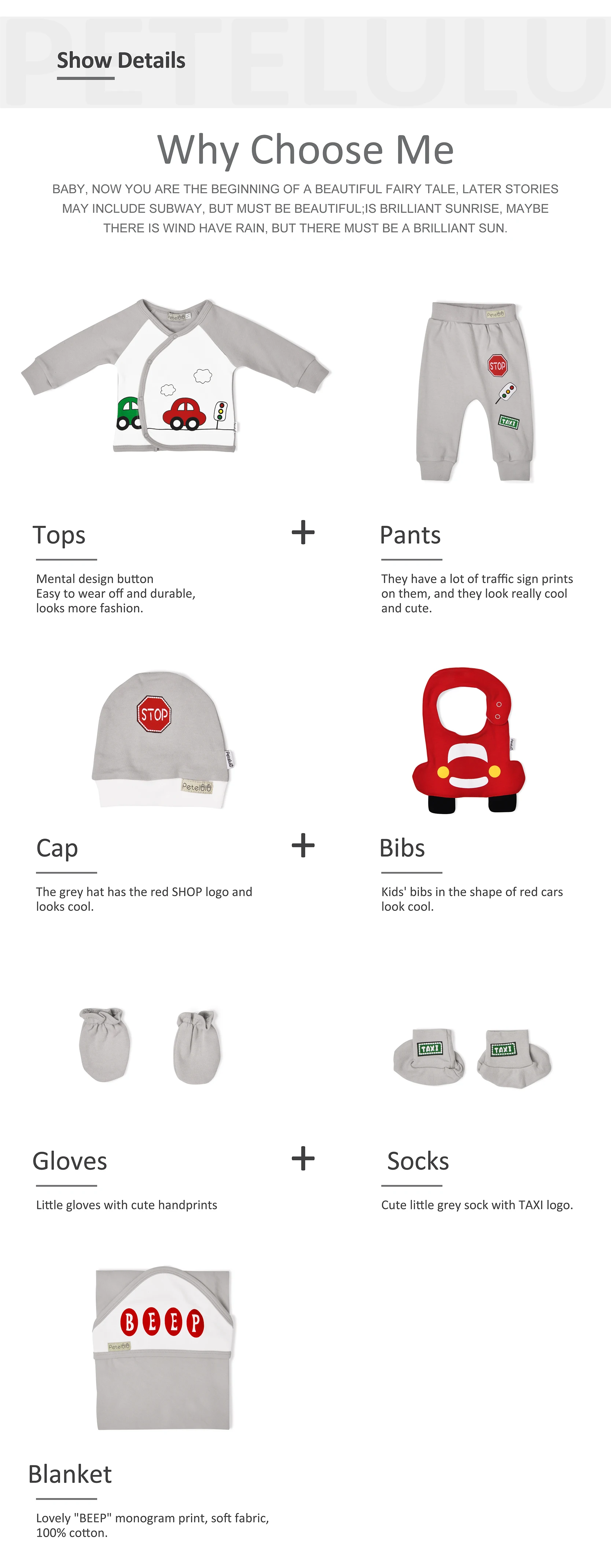 7 pieces/lot Newborn lovely car design Infant 100% organic cotton long sleeve baby clothing gift set