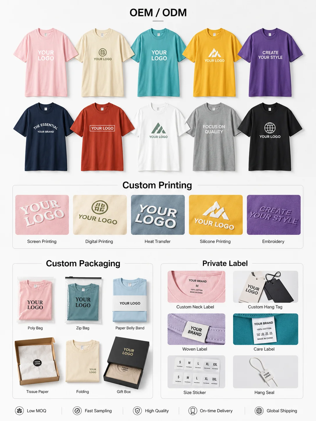 250GSM Heavyweight Cotton T-Shirt Custom Color Crew Neck Unisex Soft Durable Streetwear OEM