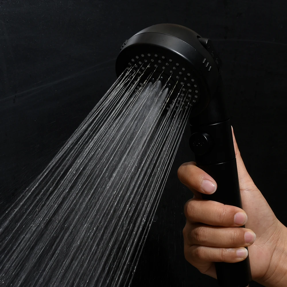 哑光黑色水疗按摩淋浴喷头矿物石淋浴喷头,带3个喷雾设置