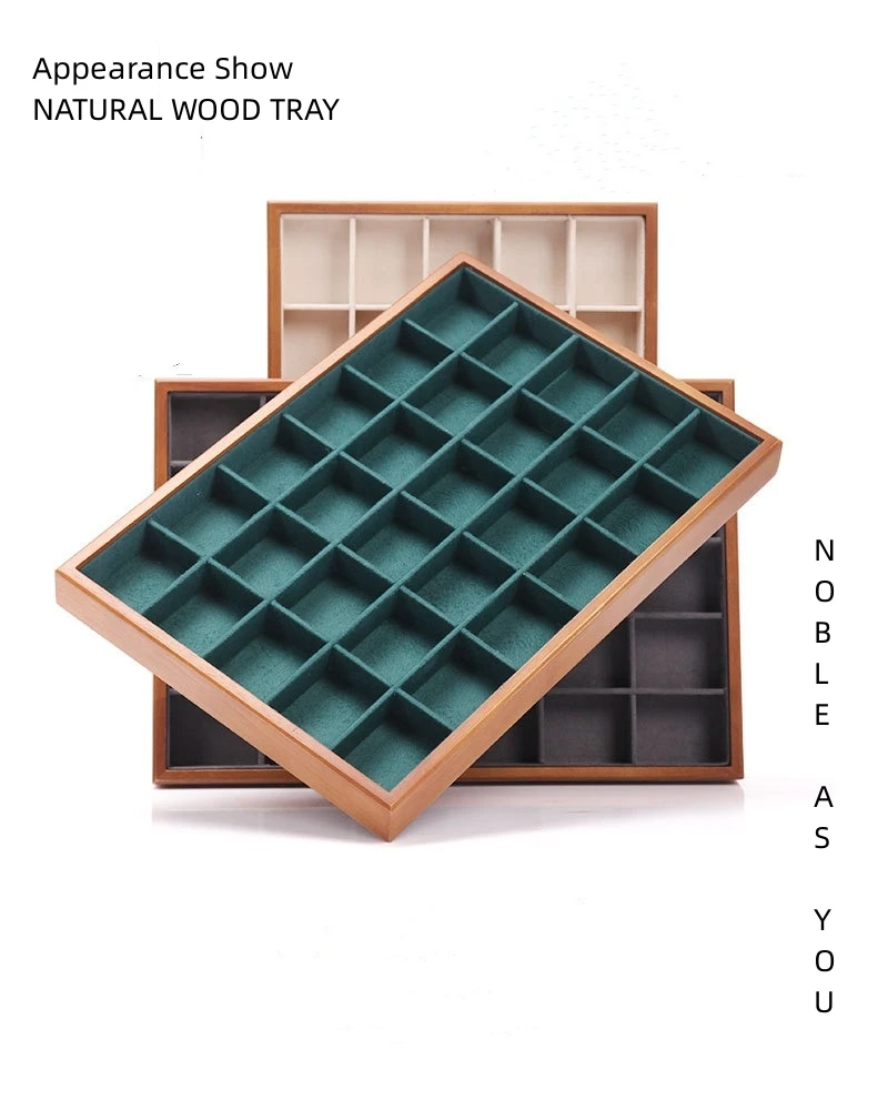 New Wood Lacquered 30 Grids Diamond Beads Jewelry Rings Storage