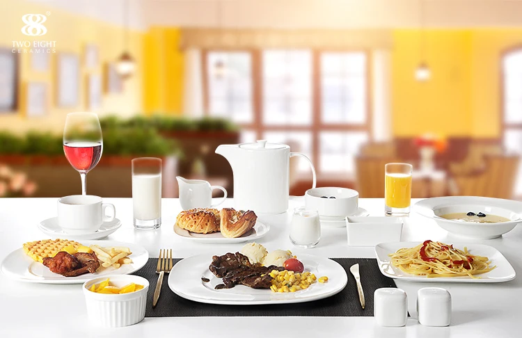 product-Hotel Restaurant Nordic Ceramic Plates Tableware,Square Dinnerware Sets,White Porcelain Dinn