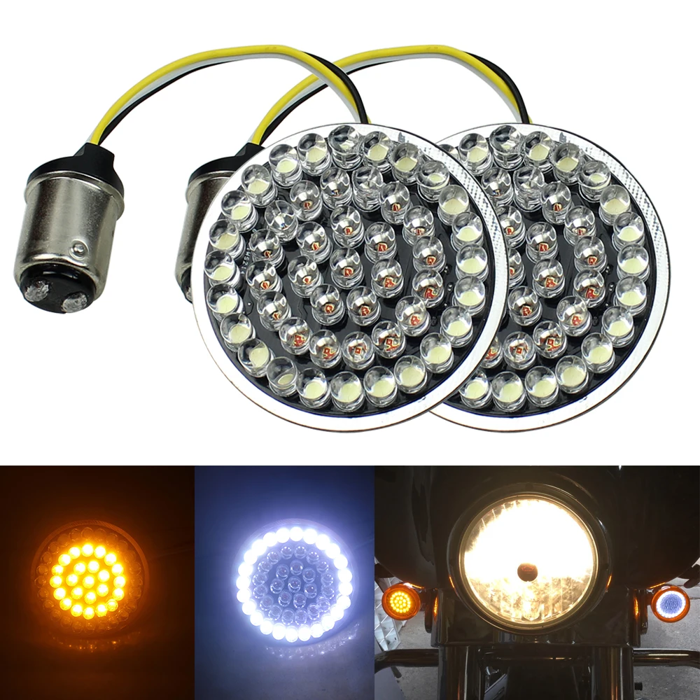 2inch Bullet 1157 LED Motorcycle Dual Color Front Brake Turn Signal Light Inserts with White and Amber Color