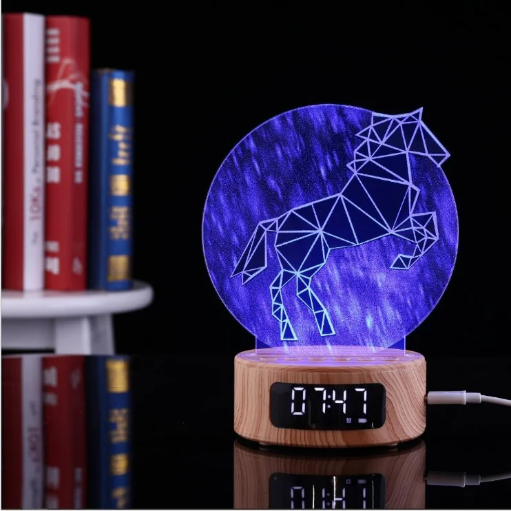 Aisle Home Hotel Mini Acrylic 3d Decoration Lamps artificial acrylic USB 5V 5W Speaker Clock Music LED Night Lights