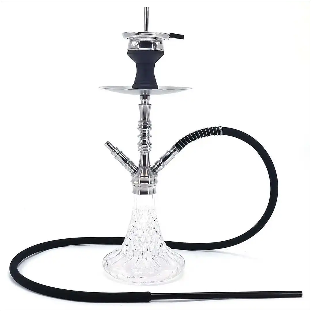 Medium stainless steel hookah set with glass base and accessories Medium stainless steel hookah set with glass base and accessories