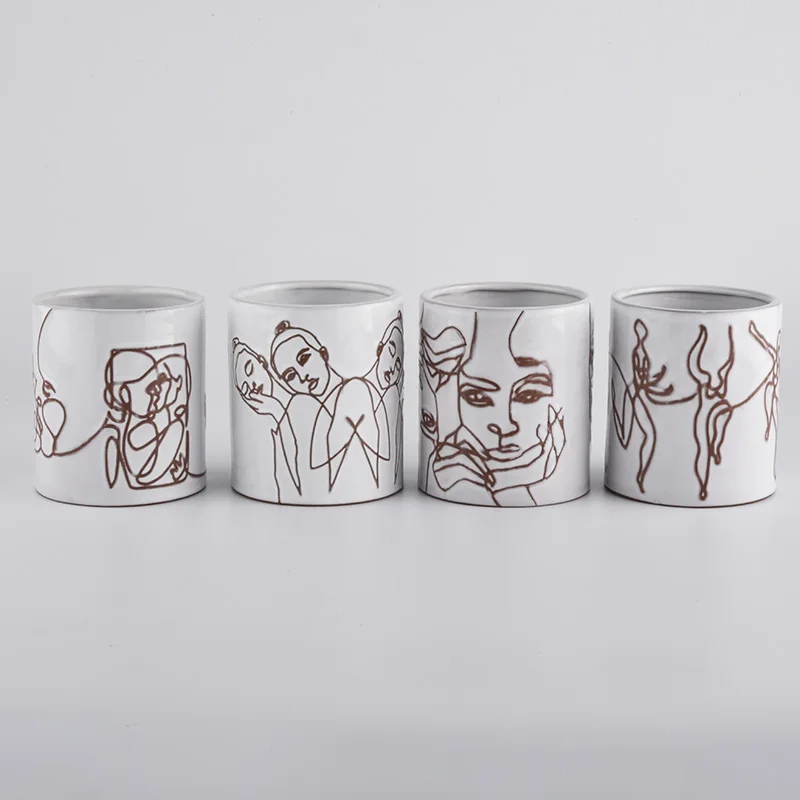 Custom Ceramic Candle Vessels With Face Pattern
