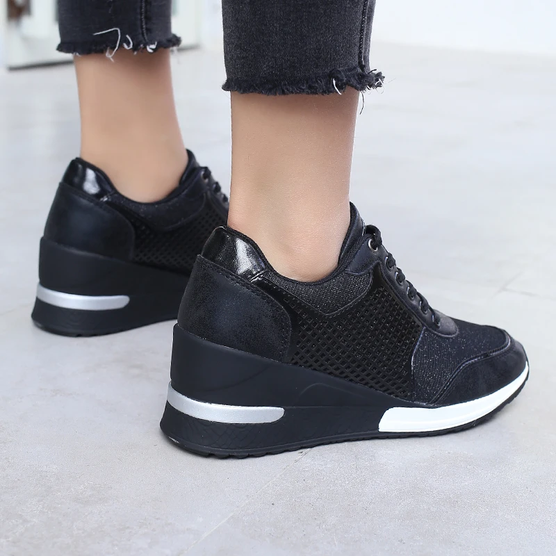 2015 L women black gold pathwork genuine leather sneakers wedge lace-up  sport trainer Flat Shoes brand Casual Flatform EUR35-44 - AliExpress