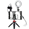 New PULUZ 4 in 1 Vlog Broadcast Video Rig+Ring LED Selfie Light Kits with Microphone+Tripod Mount+Tripod Head for smartphone