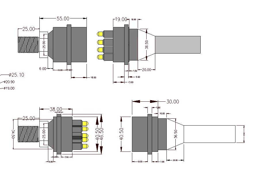 Il12f Bh12m Subconn Inline Subsea 7000 Meters Depth Bulkhead Standard Circular Ip68k Connector 