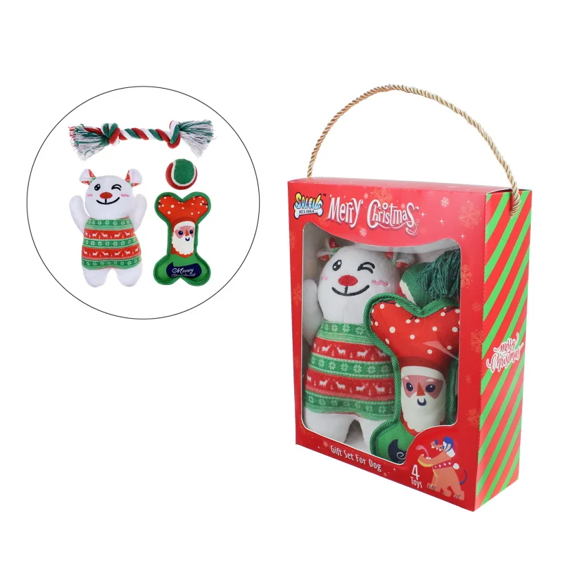 3 Packs Custom Oem Christmas Gifts For Pets Plush Toy,Rope Toy,Tennis