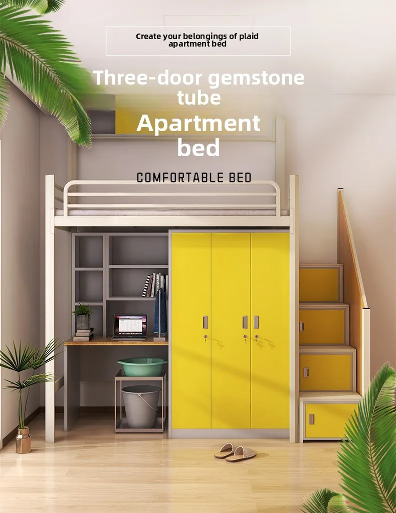 product modern design multifunctional iron high low bunk bed college dormitory and apartment bed with desk for school-2