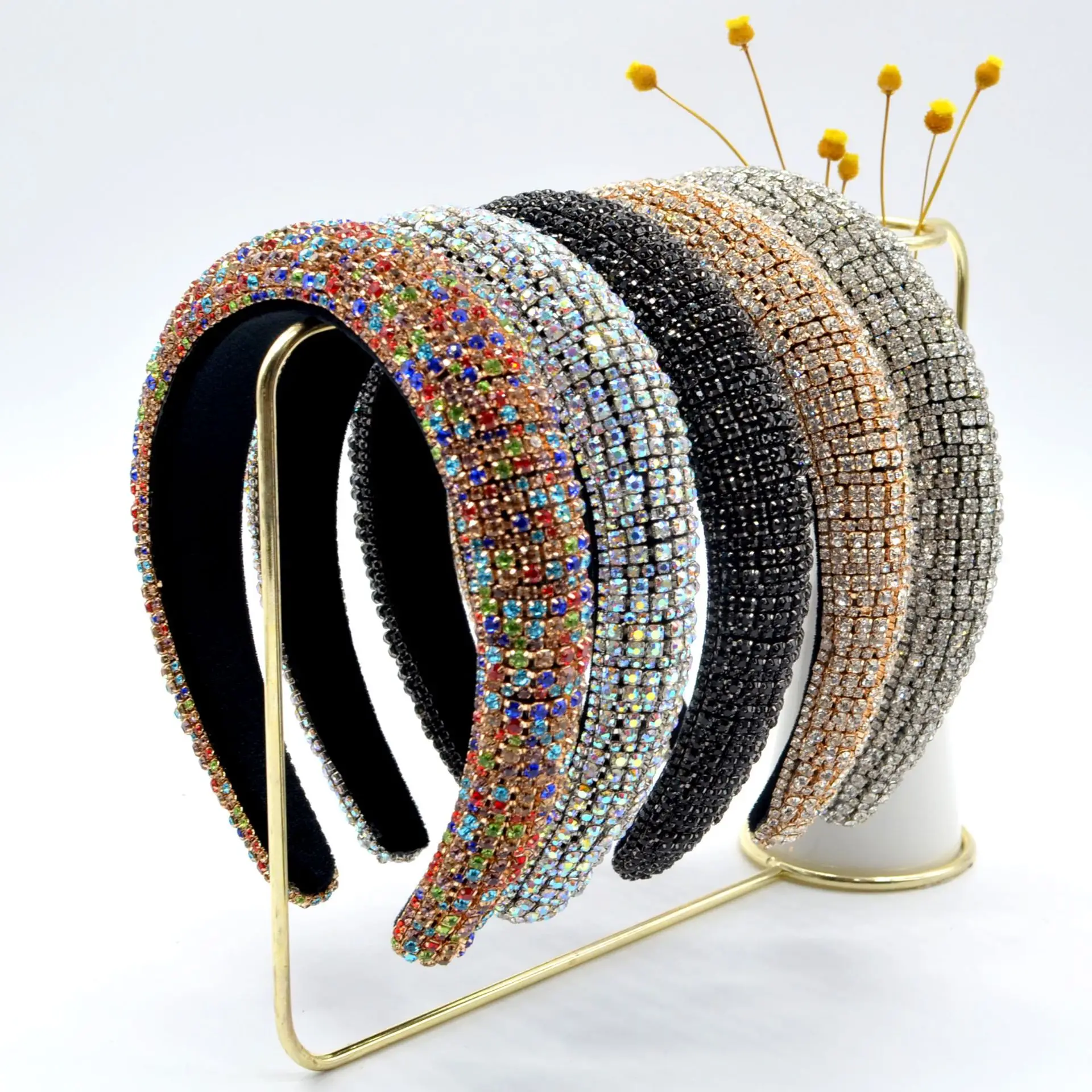 New Luxury Bling Sponge Rhinestone Headband Ladies Color Fabric