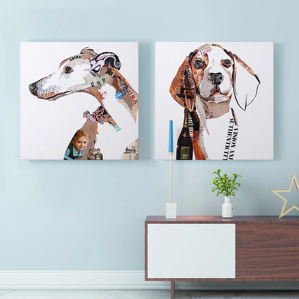抽象个性化宠物狗肖像流行艺术壁画自定义画布印花