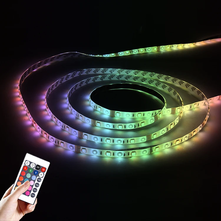 24 Keys Remote Control LED Flexible Strip Light 12V RGBW,  30pcs 5050 RGB + 30pcs 2835 White Tuya Voice Control RGBW LED Strip