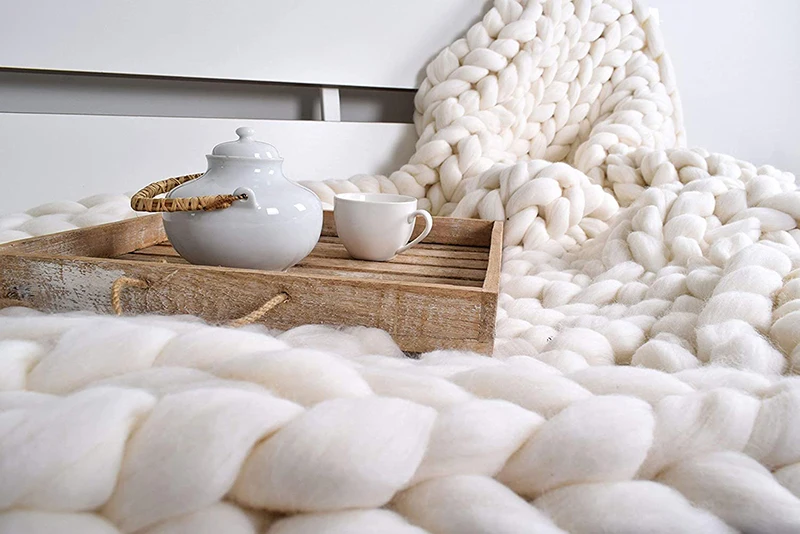 Queen Size Chunky Merino Acrylic Or Wool Winter Blanket King Size Fur