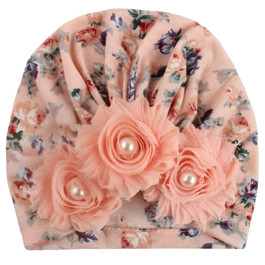 Indian Hat Turban for Baby Girl Newborn Bowknot Hairband Flower Print Head Wrap Soft Headdress Hair Accessory