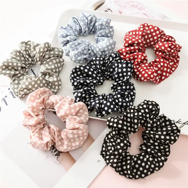 Factory Wholesale Cotton Elastic Hair Scrunchies Spot Pattern Girl Hair