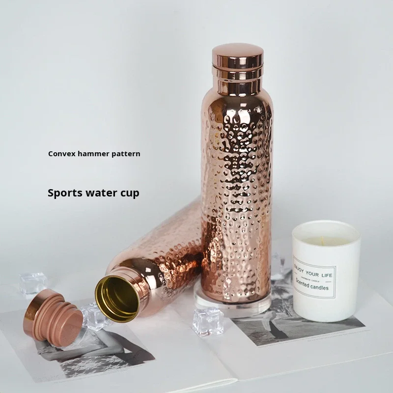 Luxury Plating Copper Water Bottle 22 OZ Stainless Steel Lab-Tested Ayurveda Copper Drinking Copper Vessel Bottle for Women Men manufacture