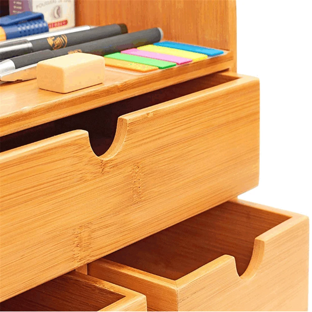 100% natural bamboo convenient portable mini desk storage accessories best selling wood desktop office organizer