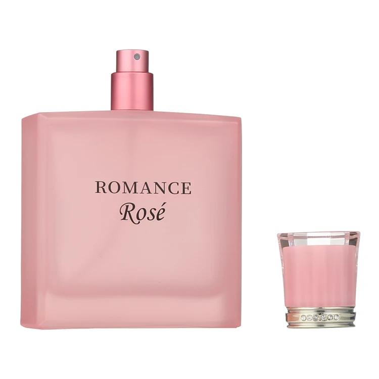 perfume in a pink square bottle