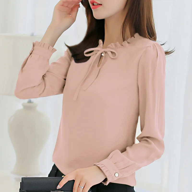 Chiffon Bow Pink Shirt Women Blouses Versatile Long Sleeve Oversize T-shirt  Top Clothing Crop Korean Ladies Female Fashion| Alibaba.com