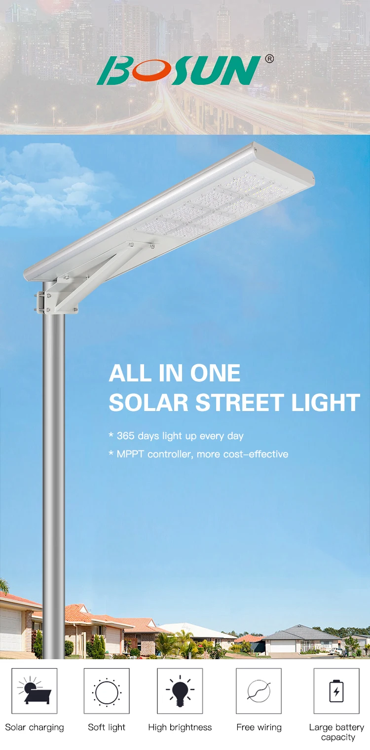 BOSUN IP65 Outdoor Integrated 40W 50W all in one Led Street Light energy solar lighting