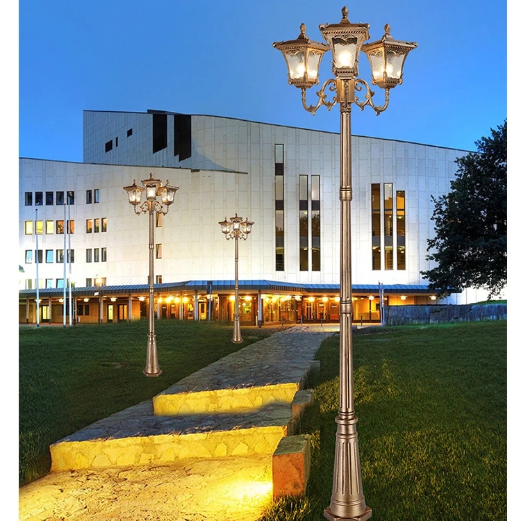 Factory antique lantern top multi-holder high pole light street yard garden post lamp