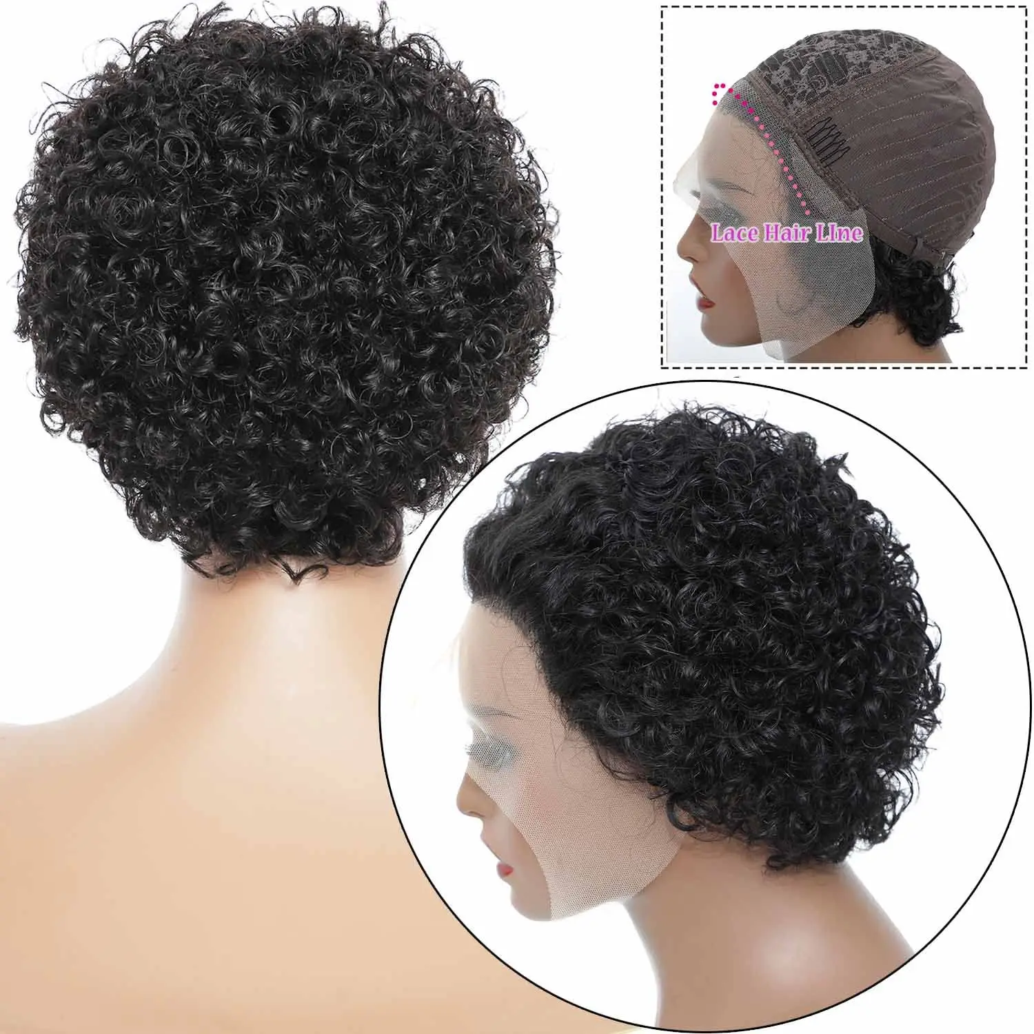 Afro Curly Short Pixie Cut Wig 13x1 Lace Front Color Short Pixie Cut