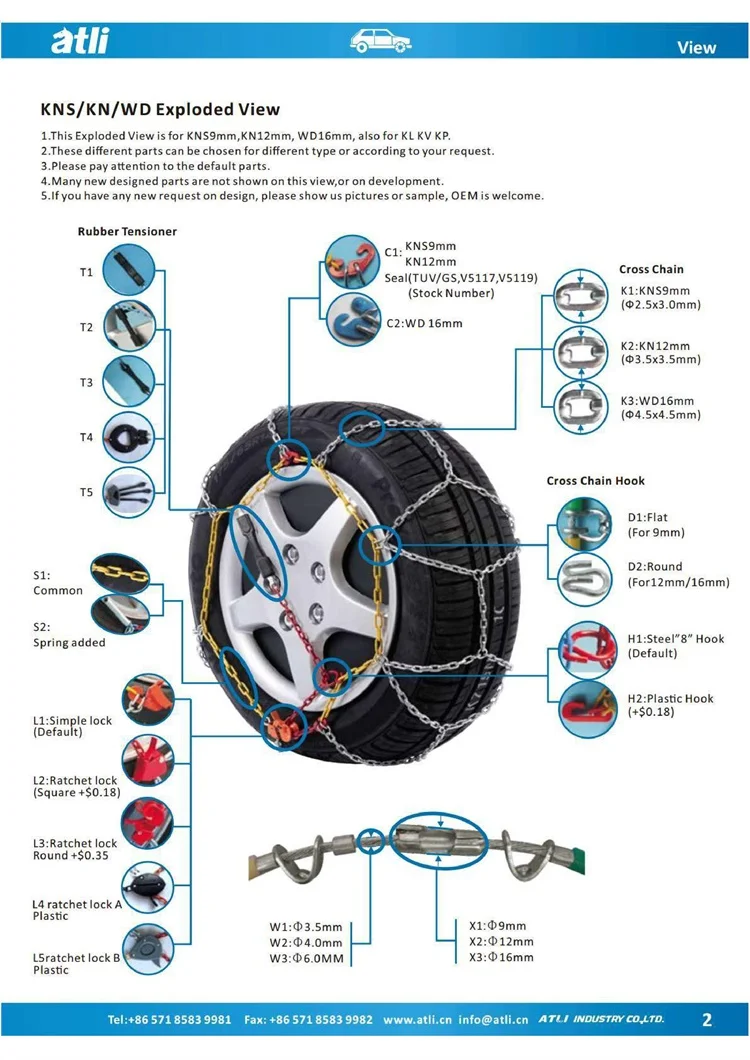 Atlichain Wd16mm Tire Snow Chains For 4x4 Suv Anti Skid Snow Chains