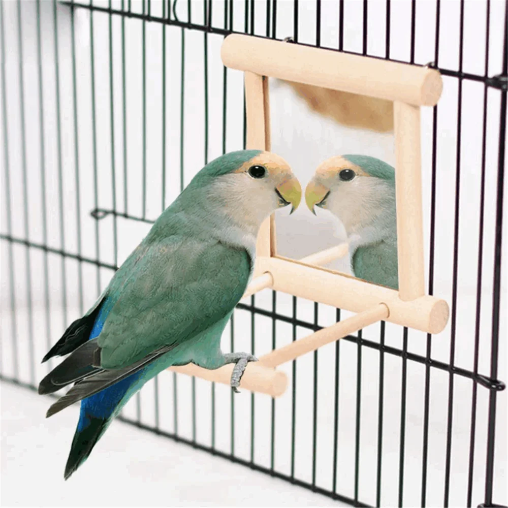 Mona43Henry Espejo de pájaro para Mascotas Juego de Columpio de Madera Juguetes Espejo Colgar en la Jaula para Loros Periquitos Periquito Cacatúa Agapornis 