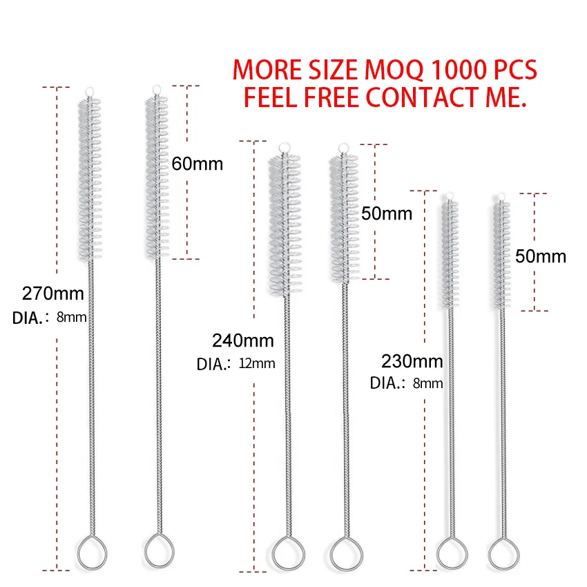 230mm Stainless Steel Straw Brush For Bamboo Straw Cleaners/silicone