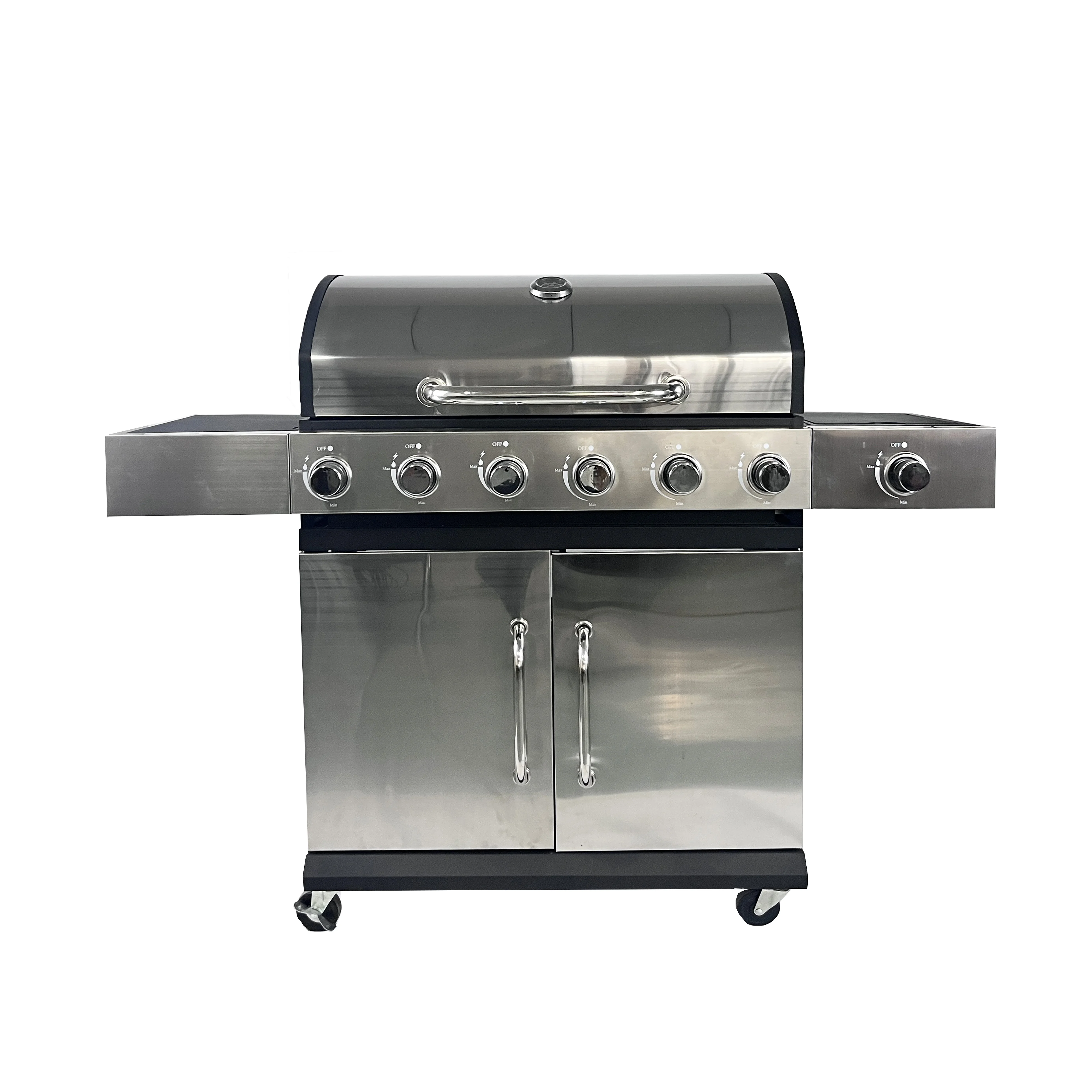 6 Burner Gas BBQ Grill with Cabinets Wheels - Stainless Steel