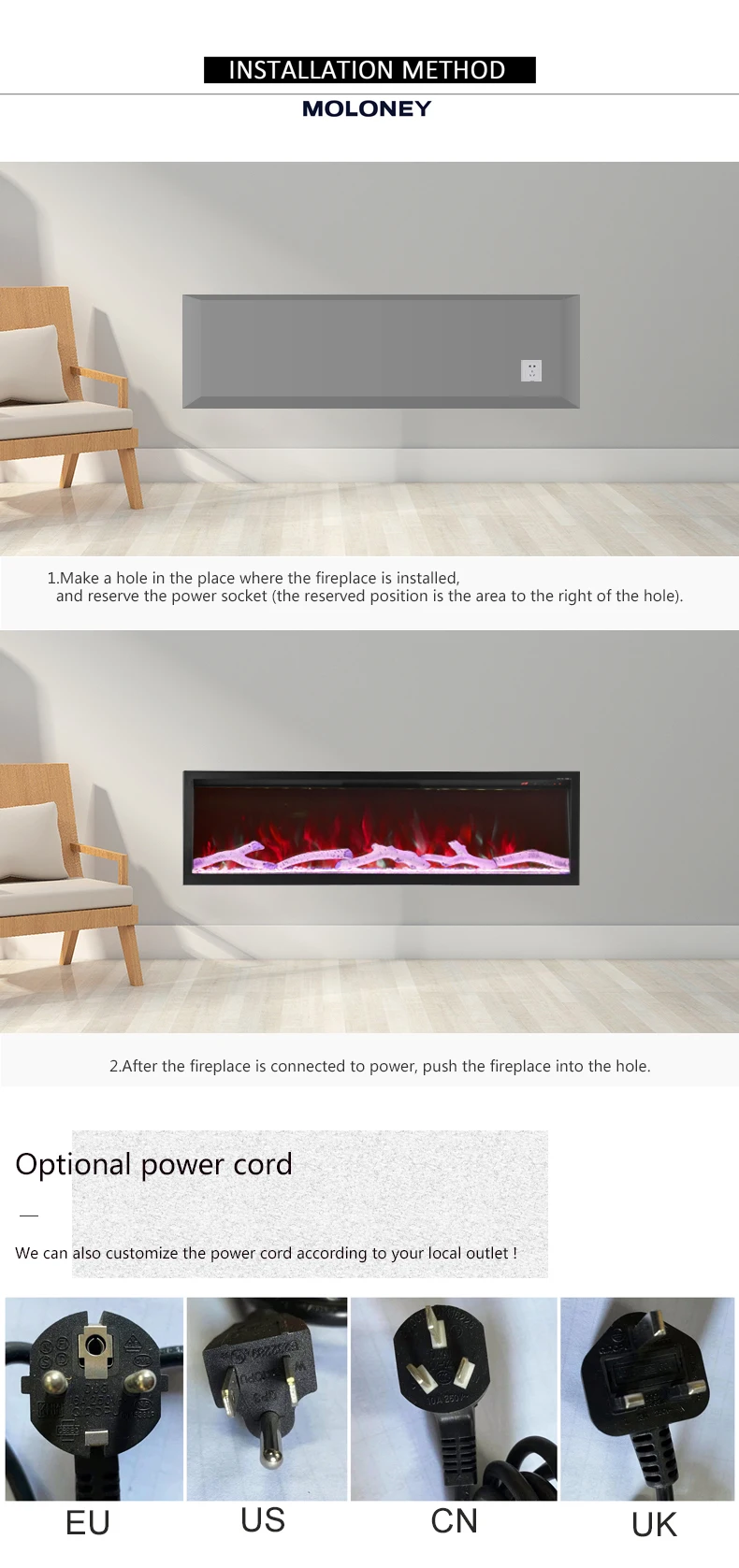 Electric fireplace and home decoration for indoor luxury black white led light fire metal