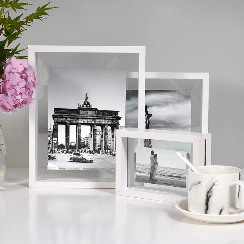 Modern White Marcos Flotantes Double Glass Picture Float Frames