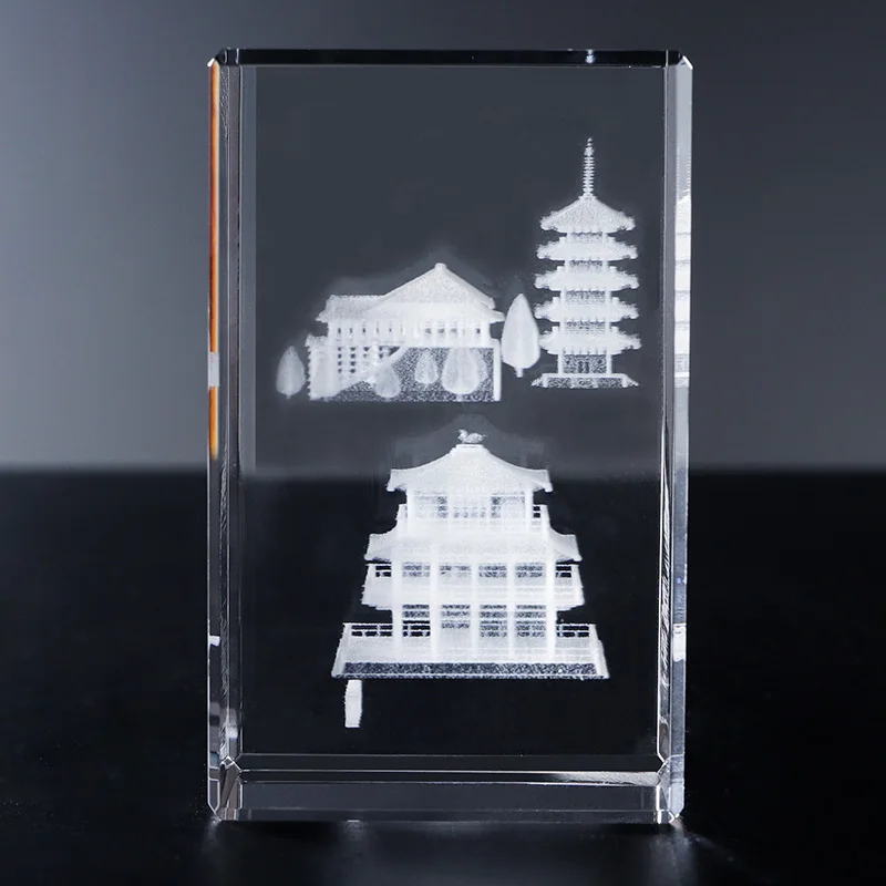 K9 Crystal Cube Tower Small Quartz Glass Sculpture Laser Engraved Famous Kyoto Building Mascot Flower Carved Tourist Souvenir factory