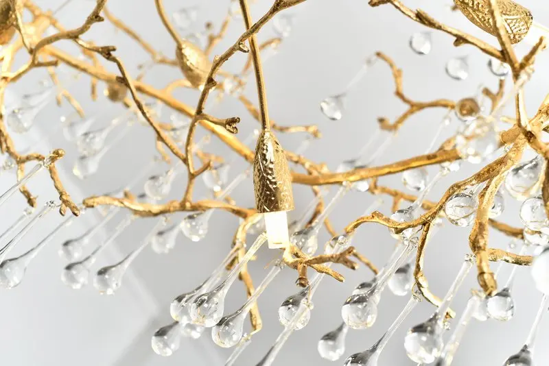 MEEROSEE Wholesale Price Popular Modern Brass Tree Branch Chandelier Clear Crystal Copper Round Hanging Light Fixture MD86196