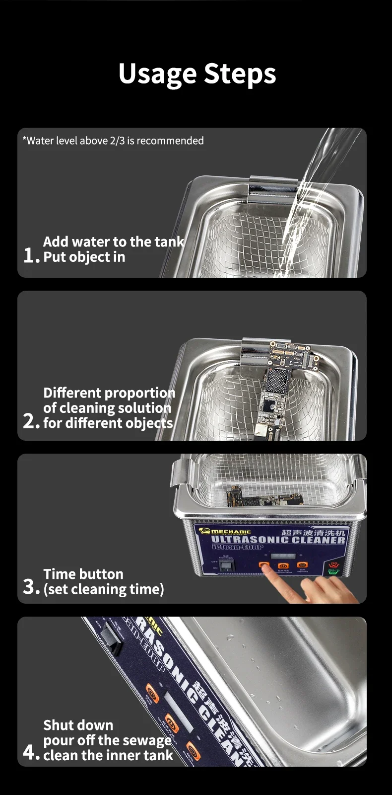 Mechanic iClean-E08P Ultrasonic Cleaner For Phones Motherboard Camera Glass Black Spot Cleaning Machine