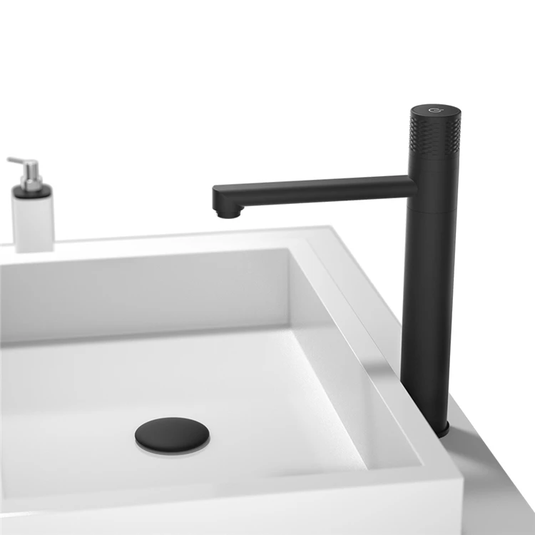 Hot Cold water Tap Single Handle Button Control Bathroom Faucet Black Brass Basin Faucet