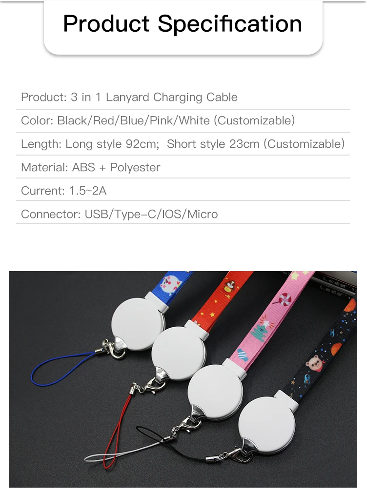 2019 Hot Sale Multifunction Nylon 3 in 1 Lanyard Charging Cable for Mobile Phone - ANKUX.COM