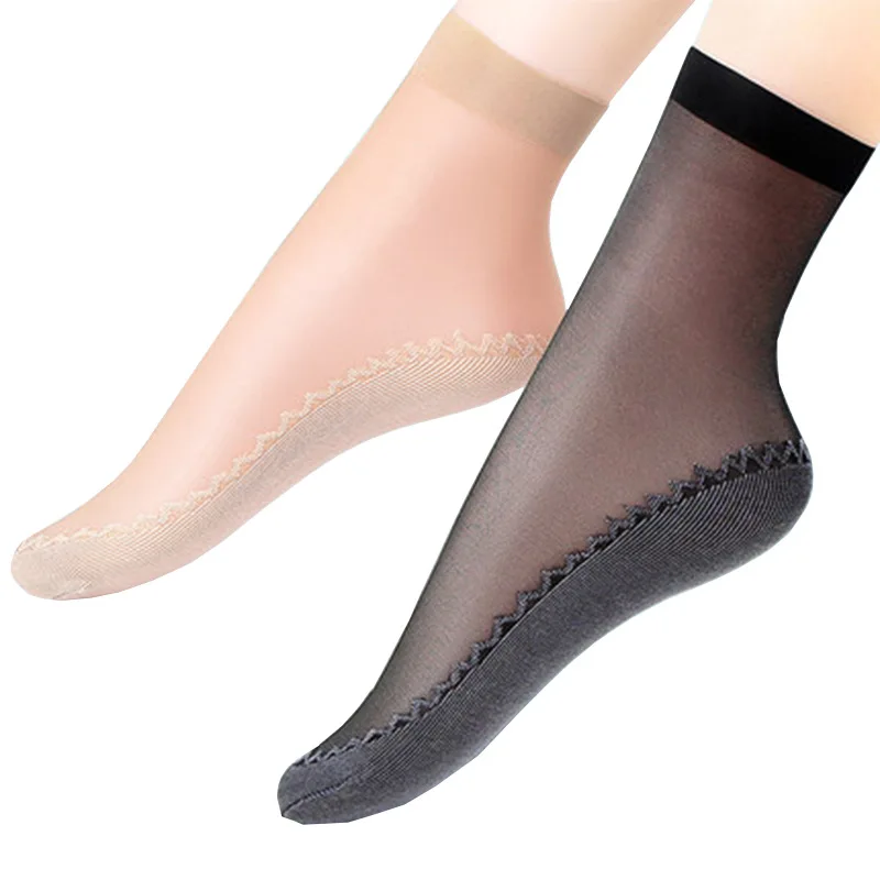 Breathable spandex nylon transparent cotton bottom short silk stockings summer socks for women anti-hook ultra-thin socks