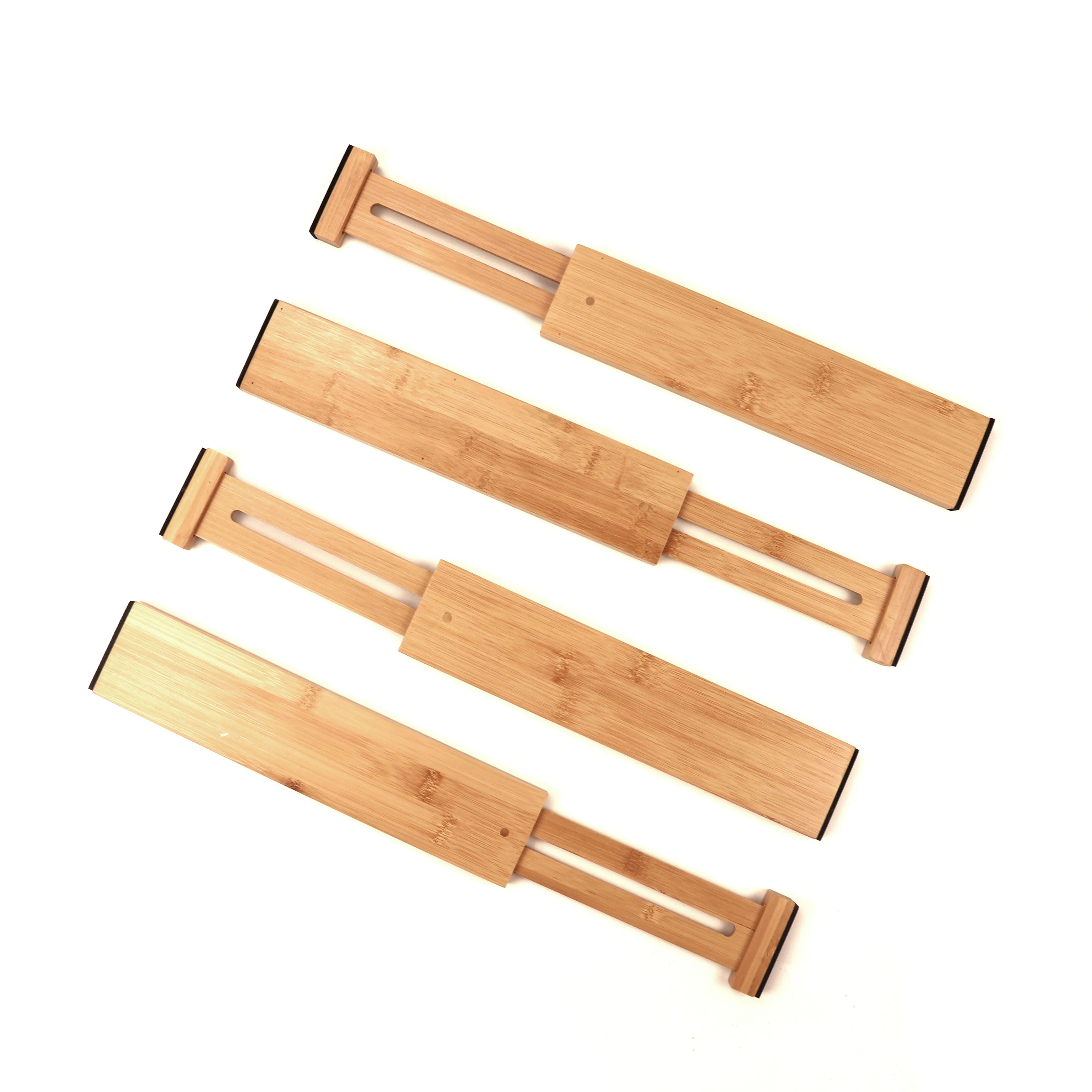 Natural Bamboo Adjust Drawer Divider Set Of Kitchen Drawer Organizer Spring Adjustable