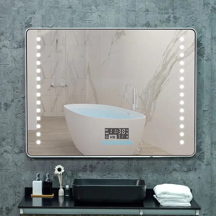 Modern wall mounted Aluminum Frame Antique Rectangle Bathroom Light Mirror