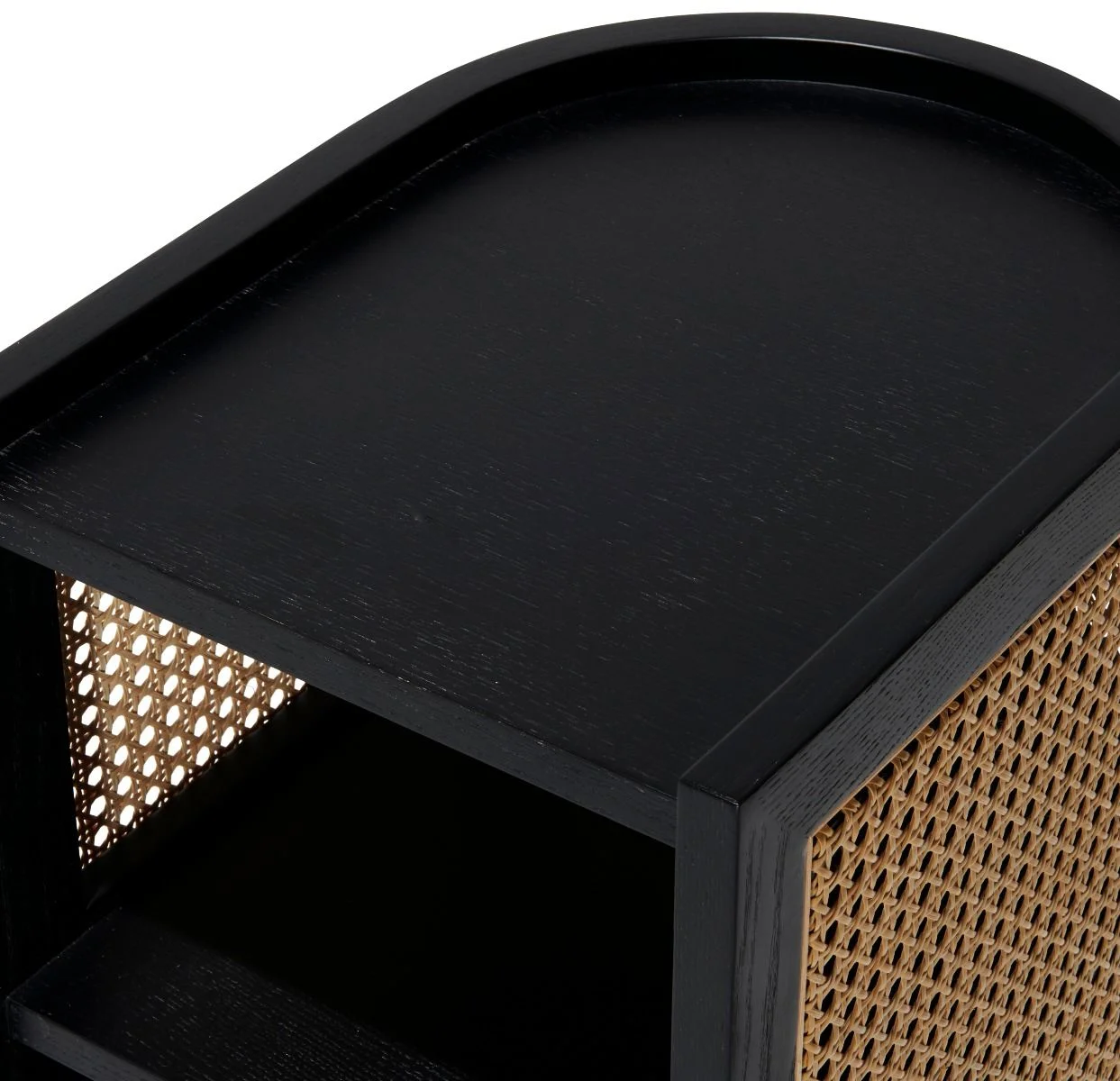 Black Woven Cane Nightstand Rattan Bedroom Furniture Side Table With Double Shelving Buy Black